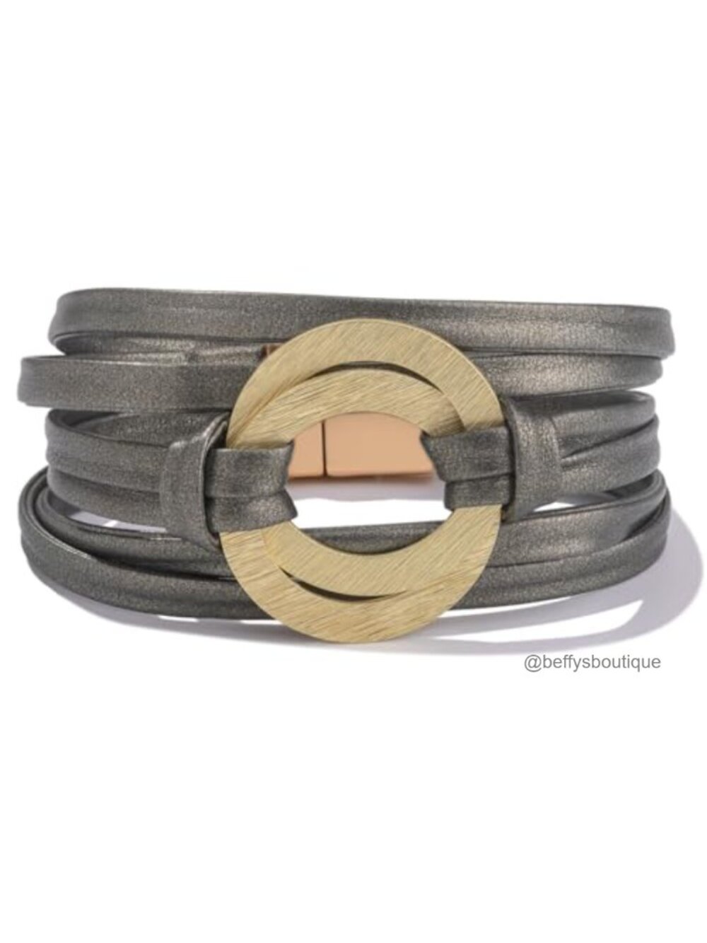 Boho Interlock Circle Leather Wrap Bracelet Magnetic Clasp Stackable Layered
